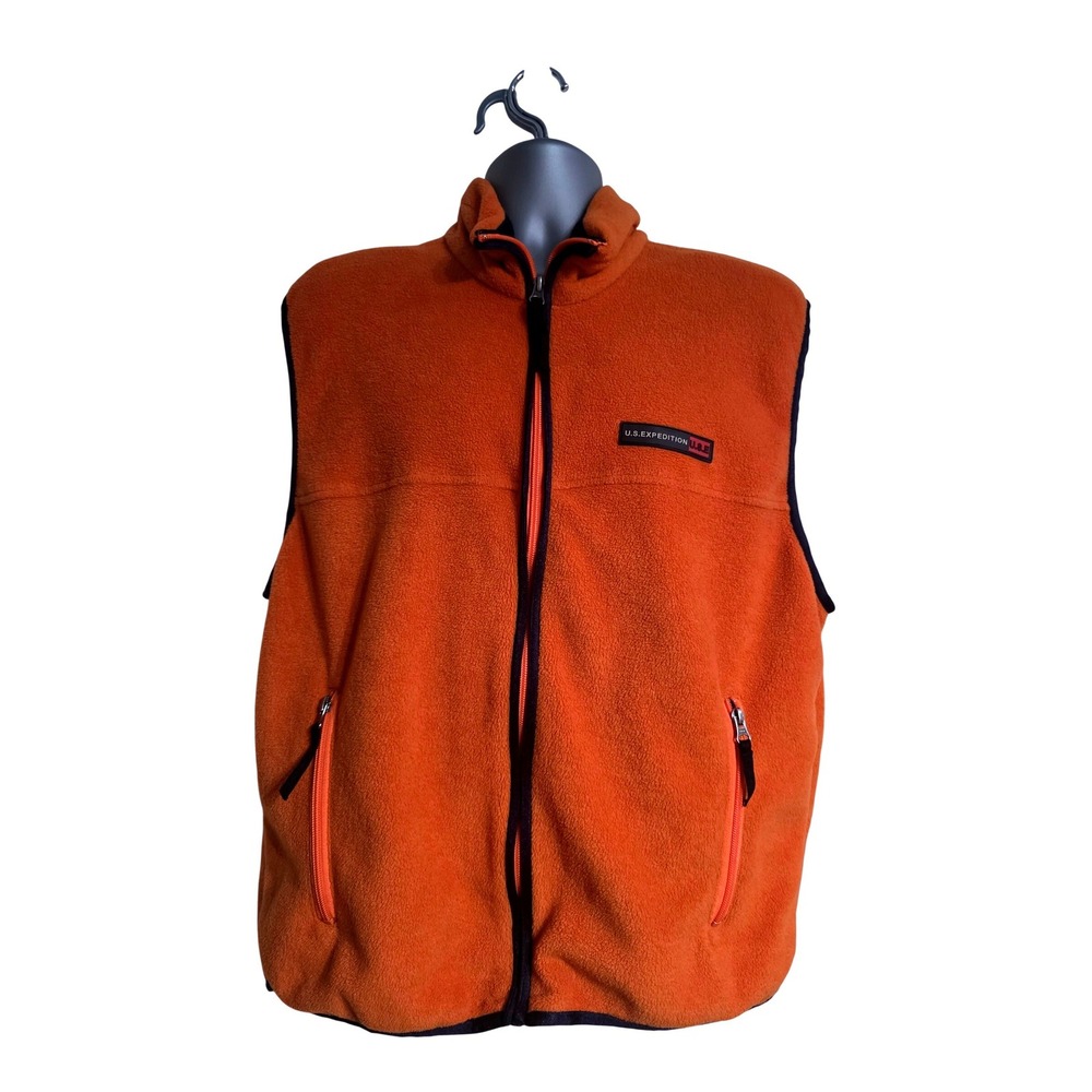 US Expedition Orange Fleece Vest Men Full‎ Zip Pockets Size XL A5